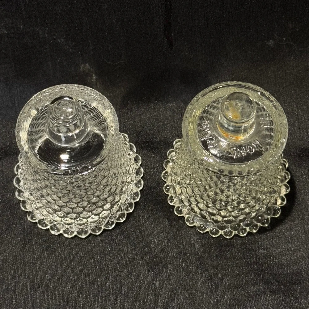 Vintage Pair Clear Hobnail Scalloped Glass Taper Candle Holders Hong Kong